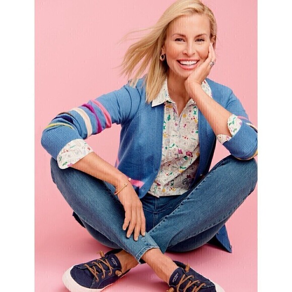 Talbots Girlfriend Cardigan Colorful Stripe Women’s Small Periwinkle Blue - Picture 11 of 11